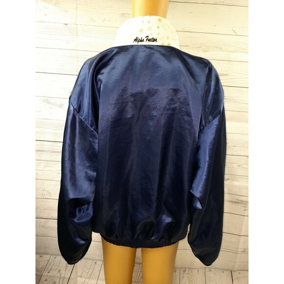 Vtg USA Alpha Factor Jacket Warm Up Windbreaker Adult Sz M Blue White Stars - Picture 5 of 12